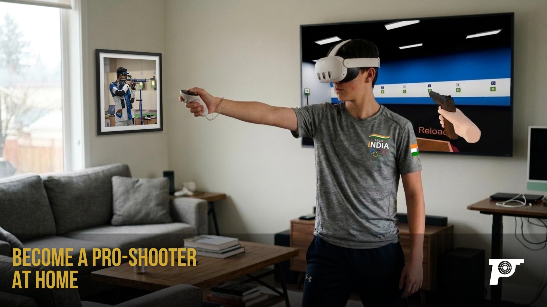 Shooter wearing a VR headset while playing the training session