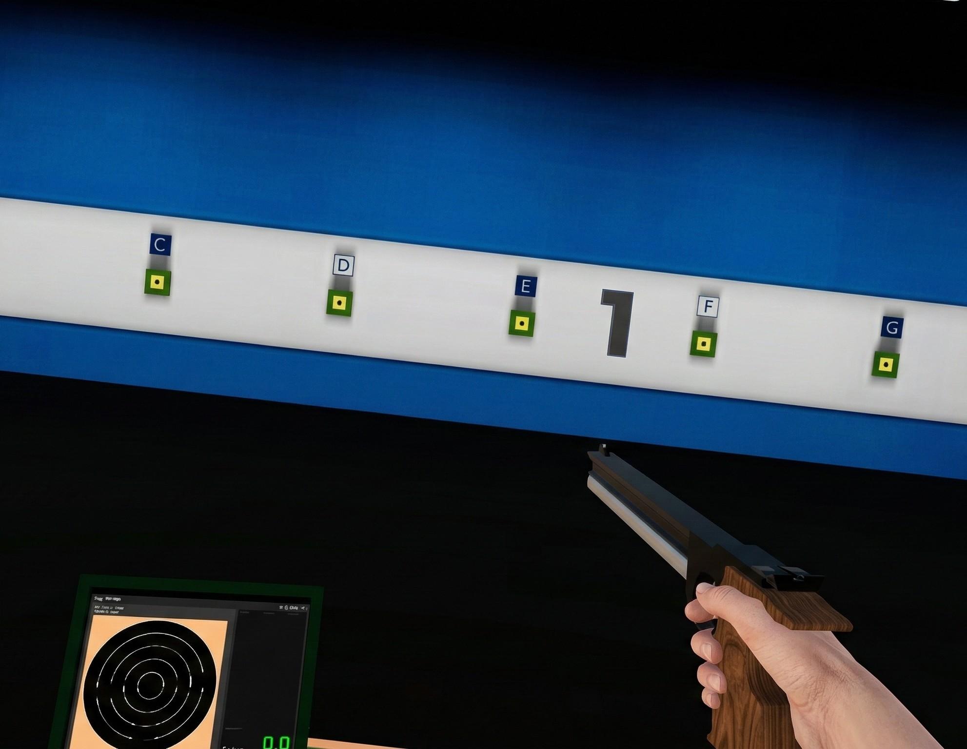 VR competition gameplay view from inside the shooting session